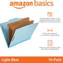Amazon Basics Classification Folder with Prongs, 100% Recycled, 2 Dividers, 2" Embedded Fasteners, Letter Size, for Documents Organization, Light Blue, 10 Count