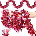 50 Feet Valentines Day Tinsel Garland Decor, Valentine Heart Tinsel Garlands Red Pink Heart Hanging Garland, Valentine's Day Decorations for Indoor Outdoor Home Wedding Party Mantel Table