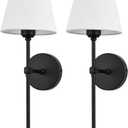 Bsmathom Wall Sconces Sets of 2, Rustic Industrial Wall Lamps, Hardwired Column Stand Sconces Wall Lighting, Bathroom Vanity Light Fixture with Fabric Shade for Bedroom Living Room Kitchen, Black