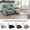 Recliner Loveseat Cover with Center Console, 2 Seater Jacquard Recliner Sofa Slipcover with Pockets Washable Stretch Reclining Couch Covers Furniture Protector Elastic Straps (Matcha Green)