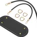 uxcell Crochet Bag Making Kit, 8.7 x 4 Inch Oval PU Leather Bag Bottom with 2Pcs 15.75" Bag Handles and 4Pcs Buckles for DIY Crochet Bag Shoulder Bag Purse Making, Black