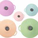 5 Pack Silicone Lids for Bowl, Microwave Splatter Cover, 5 Sizes Reusable Heat Resistant Suction Lids Fits, Bowls, Plates, Pots, Pans, Skillets, Stove Top, Cups, Oven, Fridge Dishwasher Safe