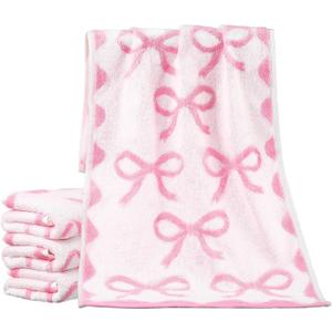 Pack of 4 Bow Hand Towels for Bathroom 13 x 29'' Soft 100% Cotton Coquette Face Towel Kitchen Decor Absorbent Facecloth Preppy Bathroom Decor Bridal Shower Wedding Gift (Pink,Cute Style)