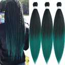 1b Green Pre Stretched Braiding Hair Green Ombre Braiding Hair Pre Stretched Synthetic Hair Extensions for Braiding Box Braids Yaki Knotless Hypoallergenic Prestretched Braiding Hair 26 inch