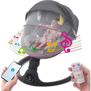 Baby Swing for Infants,Comfort Cradling Baby Rocker Portable Newborn Swing with Music/Remote Control/Timing Function,Black