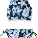 Kanu Surf Girls' Daisy UPF 50+ Beach Sport Halter Tankini 2-Piece Swimsuit, Charlotte Floral Navy, 12