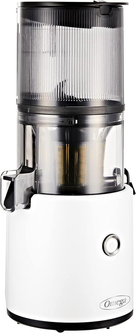 Omega Juicer Easy Clean Slow Masticating Cold Press Vegetable and Fruit Juice Extractor Effortless Series for Batch Juicing with Extra Large Hopper for No-Prep, 68-Ounce Capacity, 150-Watts, White (Black)