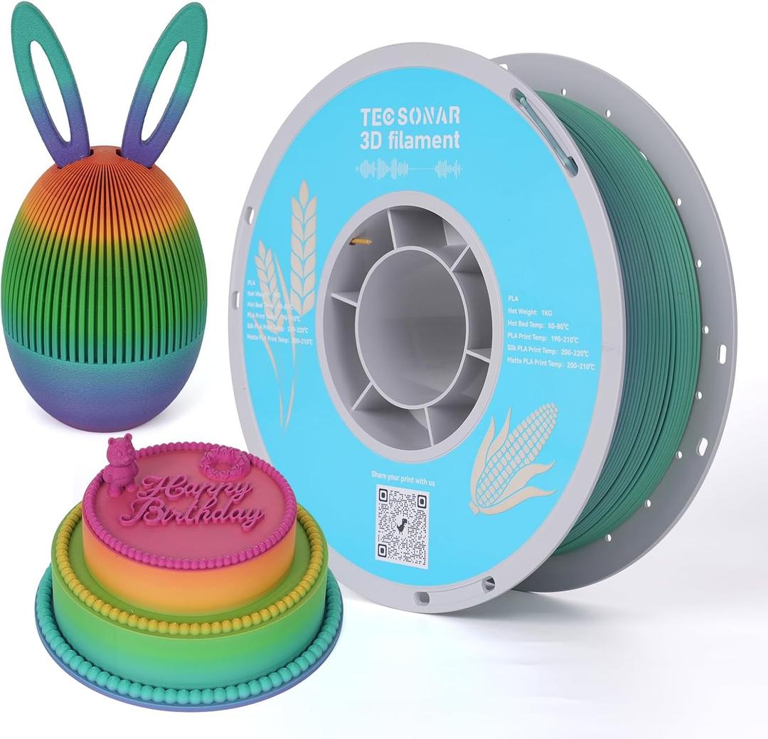 TECSONAR Matte Rainbow PLA 3D Printer Filament, 1KG Spool(2.2lbs) 1.75mm PLA Fast Color Change 3D Printing Material,Gradient Filament for Most FDM 3D Printers, Red Coral