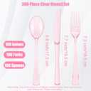 Kochorie 300 Piece Disposable Clear Pink Utensil Set Plastic Silverware Heavy Duty Cutlery Set Serves 100 Guests Forks Knives Spoons for Home Wedding Birthday Party Picnics Bride Shower Outdoor Events