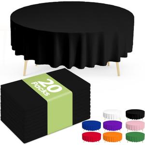 Pureegg Plastic Table Cloth Disposable 20 Pack, 84'' Round Table Cloths, Graduation Decorations Class of 2025, Graduation Party Tablecloths, Round, Plastic Cover, Leakproof & Sturdy, Black