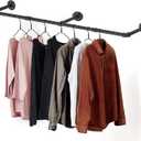 Clothes Hanger Pole Wall Mount, 72" Heavy Duty Detachable Black Iron Garment Bar Hanging Rod Holder, Clothes Rail Shelf Wardrobe Organizer for Laundry Room & Closet Storage, 3 Base