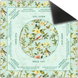 Green Chinoiserie Floral Bird Mahjong Mat 31.5 x 31.5 in, Traditional Flower Chinese Non-Slip Noise Reduction Gaming Mat for Table American Mahjong Poker Board Games Card Games Dominoes