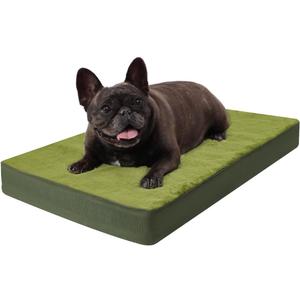 KSIIA Orthopedic Dog Bed Crate Waterproof Pet Mats for Small Dogs Deluxe Plush Washable Pet Bed with Egg Crate Foam & Removable Cover, 23 x 17 Inch, Green