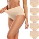Molasus Women's Cotton Underwear High Waisted Full Coverage Ladies Panties (Regular & Plus Size) (Large, Nude-5pack)