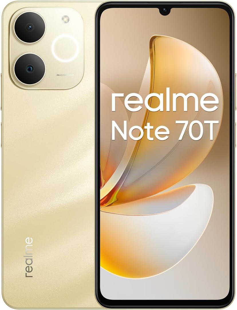 realme Note 70T 4G Smartphone 4+128GB, 6.75 inch Screen, Gold, 90Hz Display, 6000mAh Battery, 32MP Camera, Powerful Octa-core Processor, ArmorShell Protection, IP54