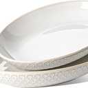 LE TAUCI Serving Bowls, Large Oval Platters for Entertaining, Ceramic Serving Tray for Dinner, Pasta, Salad, Dessert, Turkey, Fish, Fruit, Bread - 45oz/74oz, 11.8"/13.7", Set of 2, Arctic White