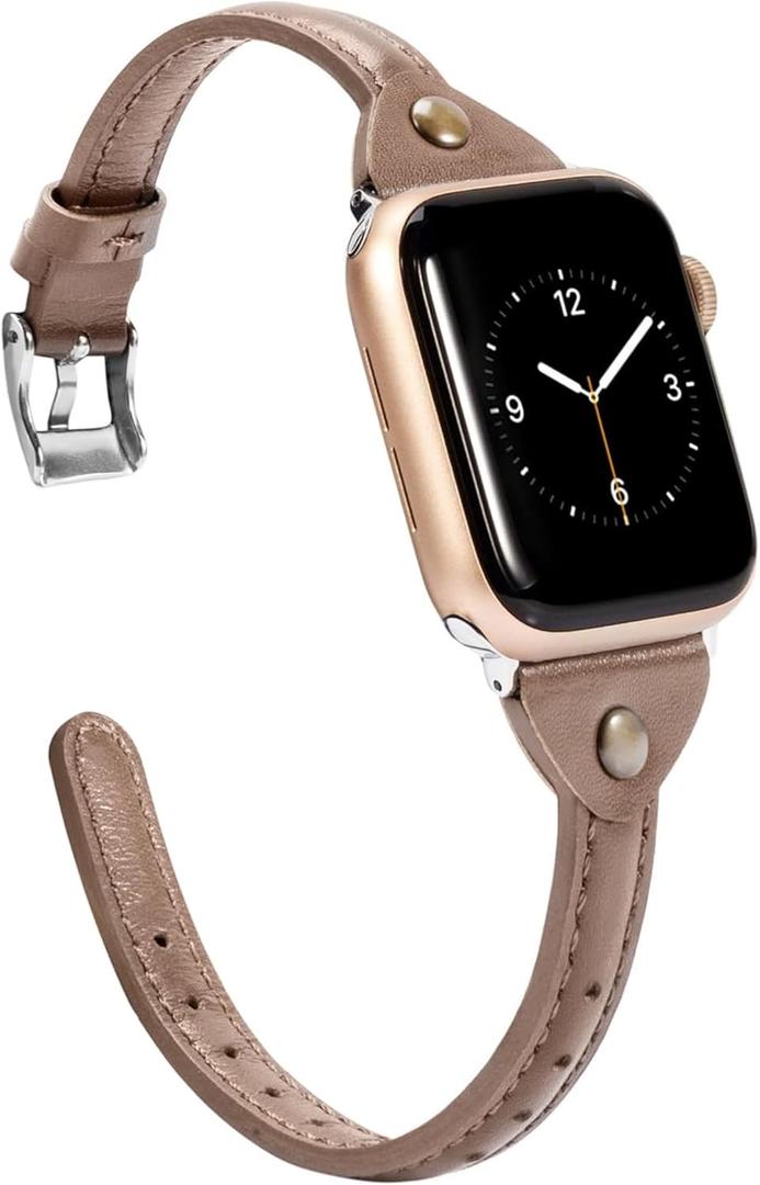 Wearlizer Slim Rivet Leather Compatible with Apple Watch Bands 41/40/38/44/45/46/49/42mm Women Men Dressy Thin Strap Wristbands Bracelet for iWatch Series 11 10 9 8 7 6 5 4 3 SE/Ultra 3 2 1