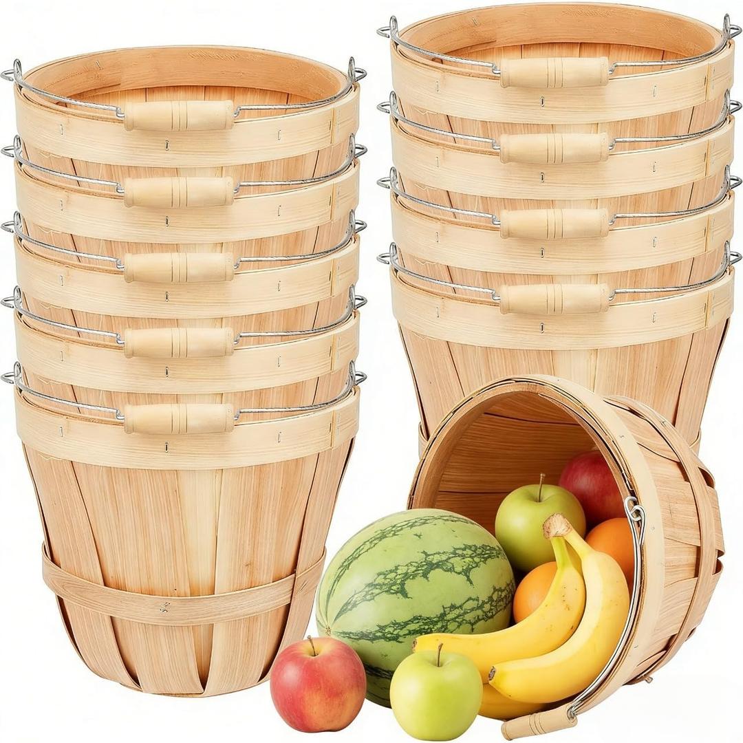 Wooden Berry Baskets Bulk Square Wood Fruit Baskets 10 Pack, 7.9 x 5.9 inches