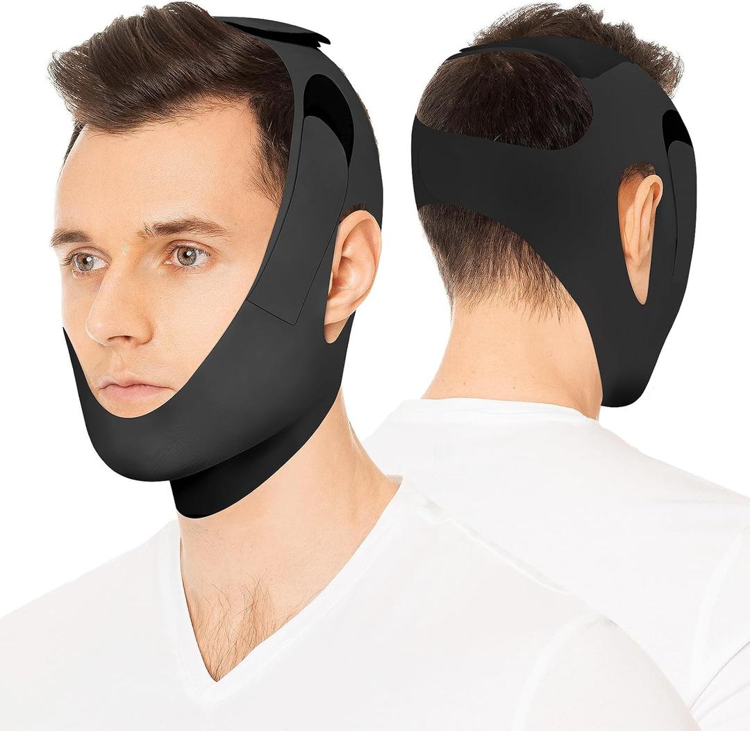 OHELEEP Anti Snore Chin Strap for CPAP Users, Snore Stopper Adjustable, Chin Strap for Sleeping Comfortable Stop Snoring Solution, Anti Snoring Devices Breathable and Reusable, Black, M