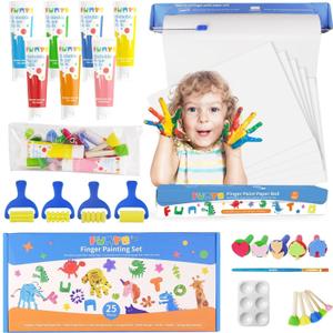 Funto Kids Washable Finger Paint Set, 25 PCS Non Toxic Art Painting Supplies for Baby, Includes Finger Paint Paper Roll, Brush Set, Arts Crafts for Toddlers Age 1-3 Funto Kids Washable Finger Paint Set, 25 PCS Non Toxic Art Painting Supplies for Baby, Includes Finger Paint Paper Roll, Brush Set, Arts Crafts for Toddlers Age 1-3