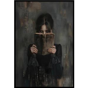 Dark Academia Canvas Wall Art Gothic Victorian Woman Reading Magic Book Poster Print Antique Oil Painting Canvas Print Book Lover Gift Bedroom Gallery Wall Decor 12x16 Incth Unframed