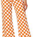 Women Checkered Cropped Jeans Straight Leg Stretchy Denim Pants with Pockets (X-Large, Orange White)