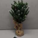 MorTime 24 Inch Mini Artificial Christmas Tree with 50 LED Lights, 2 ft Table Top Christmas Pine Tree 29 Tips with Burlap Wooden Base, Christmas Winter Home Decorations