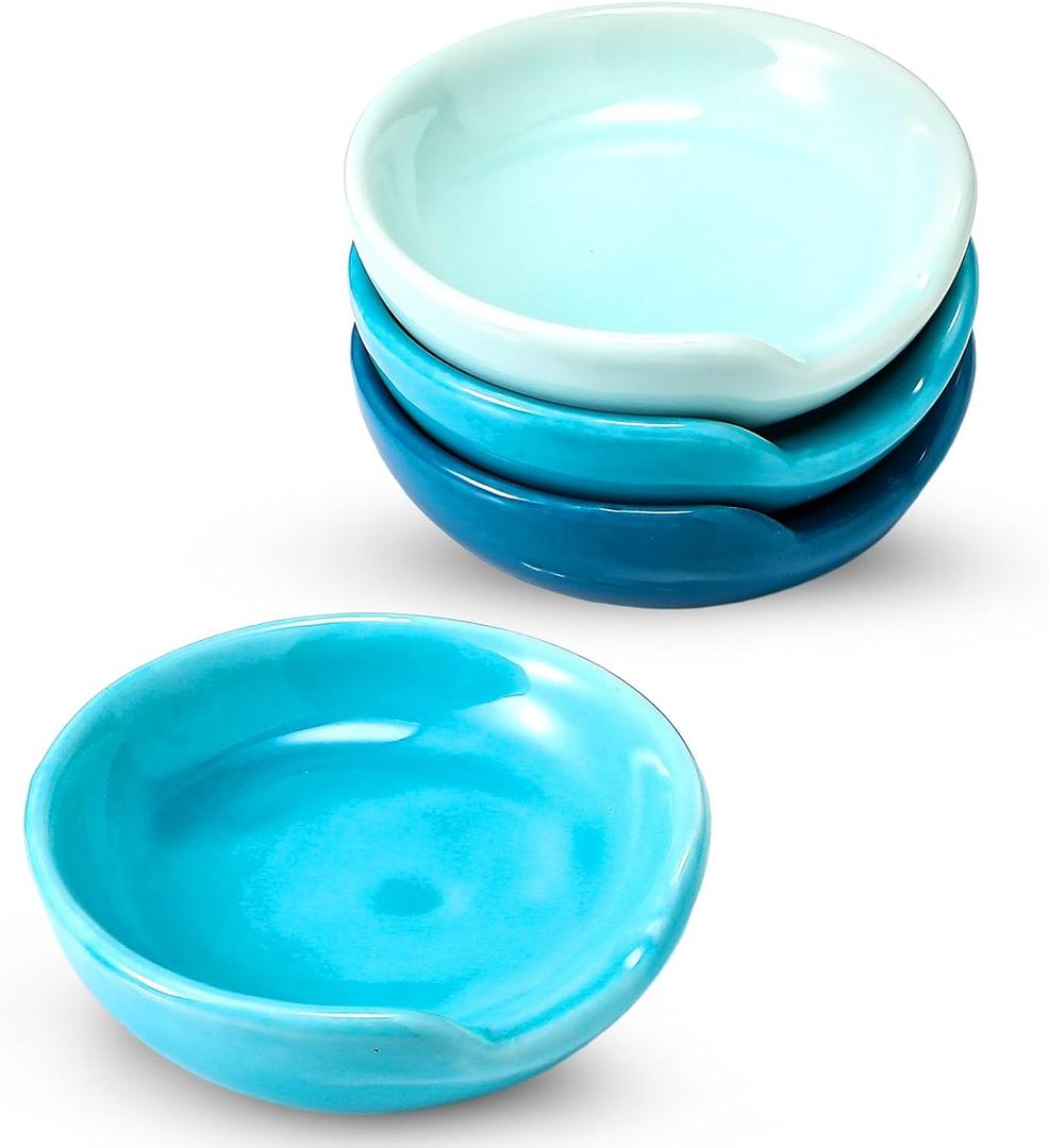 Boao 2.7 Inches Mini Ceramic Spoon Rests, Gold Rim Kitchen Spoon Rests, Mini Cooking Spoon Holder for Stove Top Countertop, Teaspoon Rest, Coffee Stir Spoon Rest (Blue, 4 Pieces)