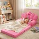 Pink Princess Toddler Couch, 2-in-1 Foldable Sofa Bed & Chair for Kids 1-5, Space-Saving for Small Rooms, Fits Multiple Spaces, Flexible Layout, Comfy Crystal Velvet, Playroom Gift, 45.3 inches x 19.7 inches x 2.6 inches