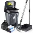 Dog Pooper Scooper, Dog Poop Trash Can Set with Removable Inner Bucket, Long Handle Rake, 150 Waste Bags, Easy Pick Up Poop Scooper, 20L Dog Poop Trash Bin for Small/Large Dog Families