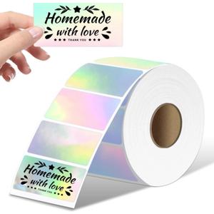 2.25x1.25 inch Thermal Label, Self-Adhesive White Sticker Label, Direct Thermal Printer Label for Logo Design, Name/Price Tag, Thanks Card,Address, QR Code,Silver