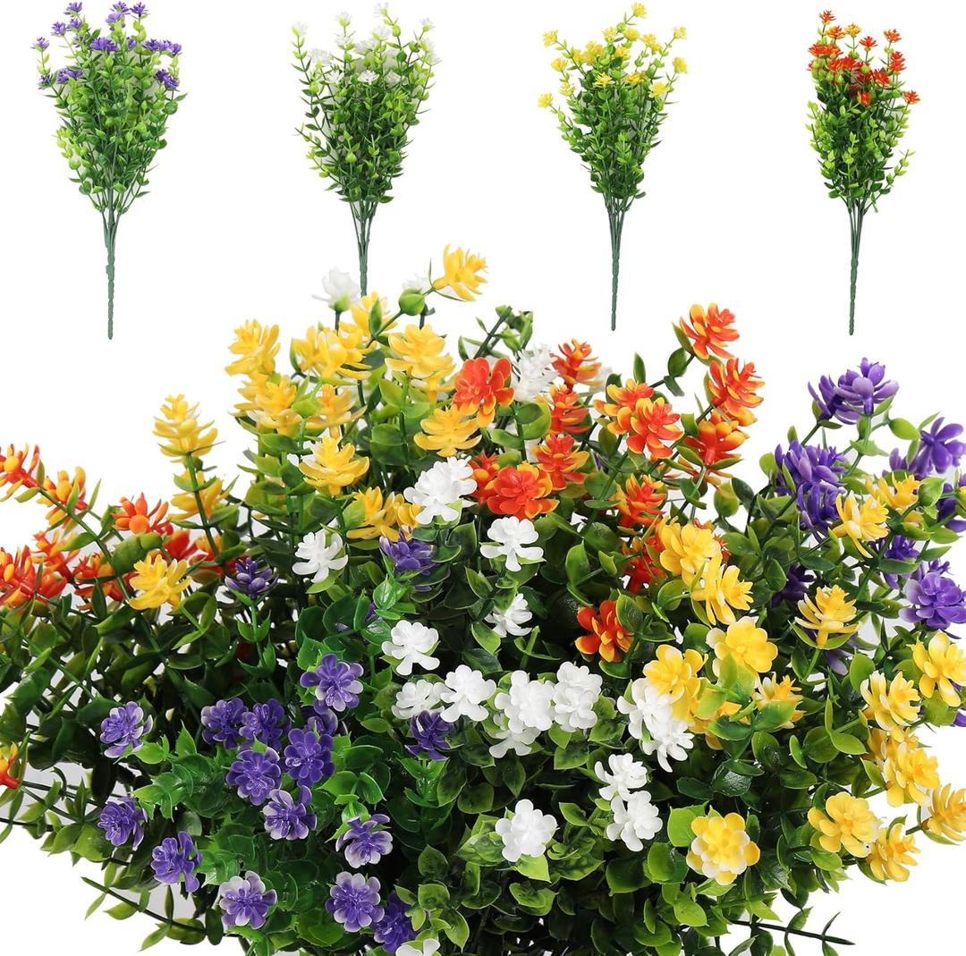 8 Bundles Christmas Realistic Artificial Flowers for Outdoors, UV Resistant Faux Flowers for Outdoor Planters, Fake Outdoor Flowers for Porch Patio Window Box Spring Summer Decor (Mix Colors)