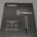 CONFU Ionic Blow Dryer 1600W, Portable Lightweight Fast Drying Negative Ion Hairdryer Blowdryer, 3 Heat Settings & Infinity Speed, with Diffuser and Concentrator Nozzle for Home & Travel (Grey)