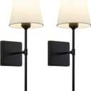 Wall Sconces Sets of 2, Bathroom Vanity Sconces Wall Lighting with White Fabric Shades, Hardwired Retro Industrial Wall Lamps, Wall Lights Suitable for Bedroom Living Room (Black)