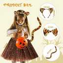 Tiger Costume with Brown Skirt,Halloween Costume for Girls,Tiger Ear and Tail Set Costume for Kids Multiple Layers of Brown Skirt for Adults Kids Girls