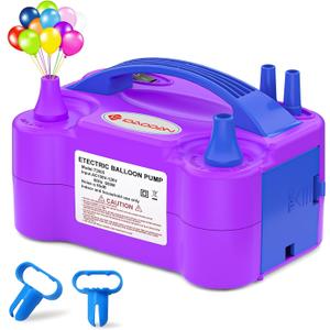 IDAODAN Electric Balloon Pump, Portable Electric Balloon Blower Machine Balloon Air Pump Dual Nozzle Rose Red 110V 600W Balloon Inflator for Party Decorations (Purple/Blue)