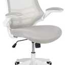 Flash Furniture Kelista Mid-Back Swivel Office Chair with Adjustable Lumbar Support and Seat Height, Ergonomic Mesh Desk Chair with Flip-Up Armrests, Gray/White (Set of 1)
