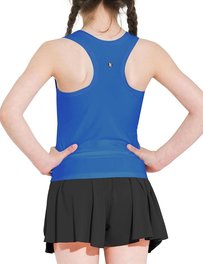 Girls Tank Tops Racerback Crewneck Sleeveless Athletic Quick Dry Shirts Workout Yoga 5-14 Years (11-12 Years, Sparkle Blue)