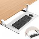 Keyboard Tray Under Desk - Full Metal Slide Out Holder, Rust-Resistant & Scratch-Proof, Double C-Clamps, 26x13" Tray for L Shape/Regular Desks, Standing/Sitting Workstation(White-A)