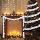 Kingdder 16.4 ft Christmas Tinsel Garland Lighted Metallic Twist Tree Decoration Prelit Battery Operated 50 LED Hanging Garland for Xmas New Year Home Outdoor Decor(White, White)