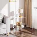 Clear Acrylic Side Table, 2-Tier End Table for Living Room, Small Modern Bedside Tables Nightstand for Bedroom, Home Decor Accent Table, 15.7" L x 11.8" W x 19.82" H, Clear