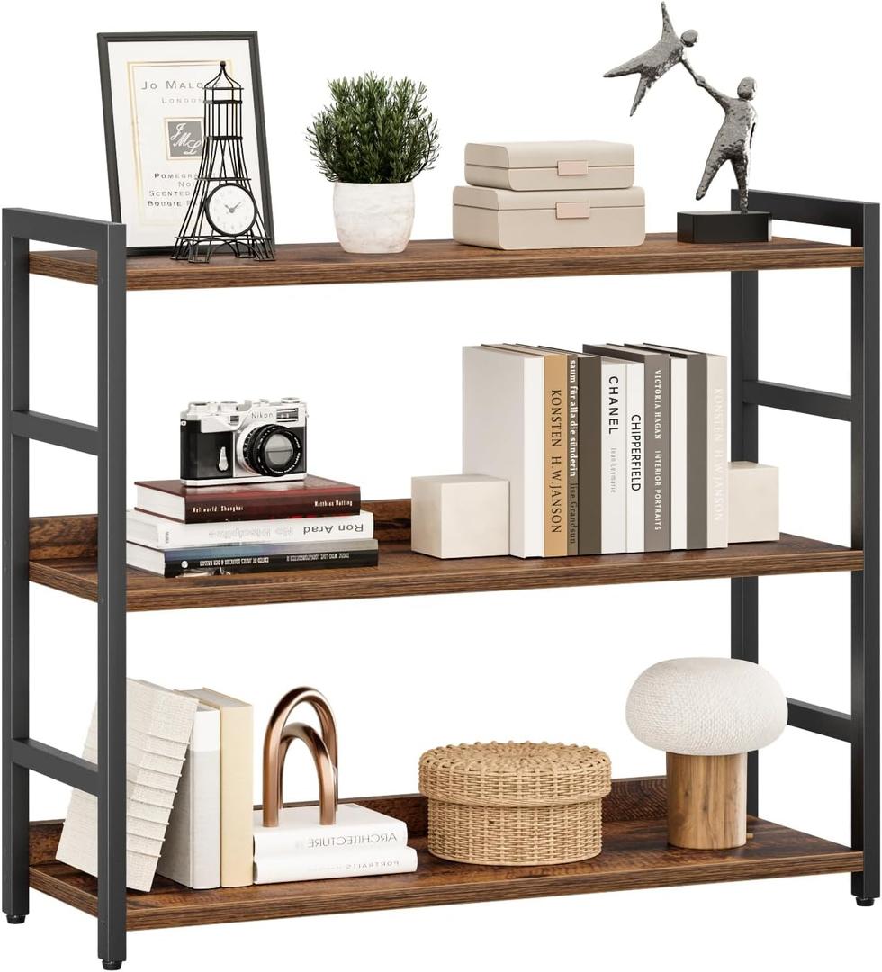 NUMENN Wide Bookshelf, 3 Tier Bookshelves, Home Office Bookcase Shelf Storage Organizer, Free Standing Storage Shelving Unit for Bedroom, Living Room and Home Office, Vintage