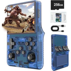 R40S PRO Retro Gaming Console, 30000+ HD Games Handheld Game Console, 3800mAh Rechargeable Mini Retro Video Console with 256GB TF Card, Portable Pocket Arcade (Transparent Blue)