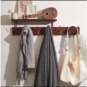UWAET Coat Rack Wall Mounted with Shelf 27.5 Inch Length Wall Hanging Shelf Bamboo Coat Hooks with 6 Hooks for Entrance, Living Room,Bedroom, Bathroom (6 Hooks)