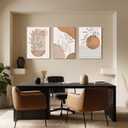 SERIMINO Boho Framed Wall Art Set of 3, Minimalist Wall Decor Living Room, Geometric Line Leaf Sun Moon Canvas Artwork Paintings for Bathroom, Home Decor Print, 12"x16" (Terracotta)
