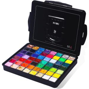HIMI Gouache Paint Set, 56 Colors x 30ml Include 8 Metallic and 6 Neon Colors, Unique Jelly Cup Design in a Carrying Case Perfect for Artists, Students, Gouache Opaque Painting