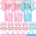 Sintuff Girls Spa Party Supplies 24 Pcs-6 Robes, 6 Headbands, 6 Eye Masks & 6 Tote Bags for Sleepover Slumber Birthday Party(Size 8,Sky Blue)