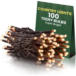 BCD Incandescent Teeny Lights 100 ct  Warm Mini Bulbs with Brown Cord  Indoor/Outdoor Water-Resistant Farmhouse String Lights for Patio, Wedding, Home Dcor, Rustic Christmas