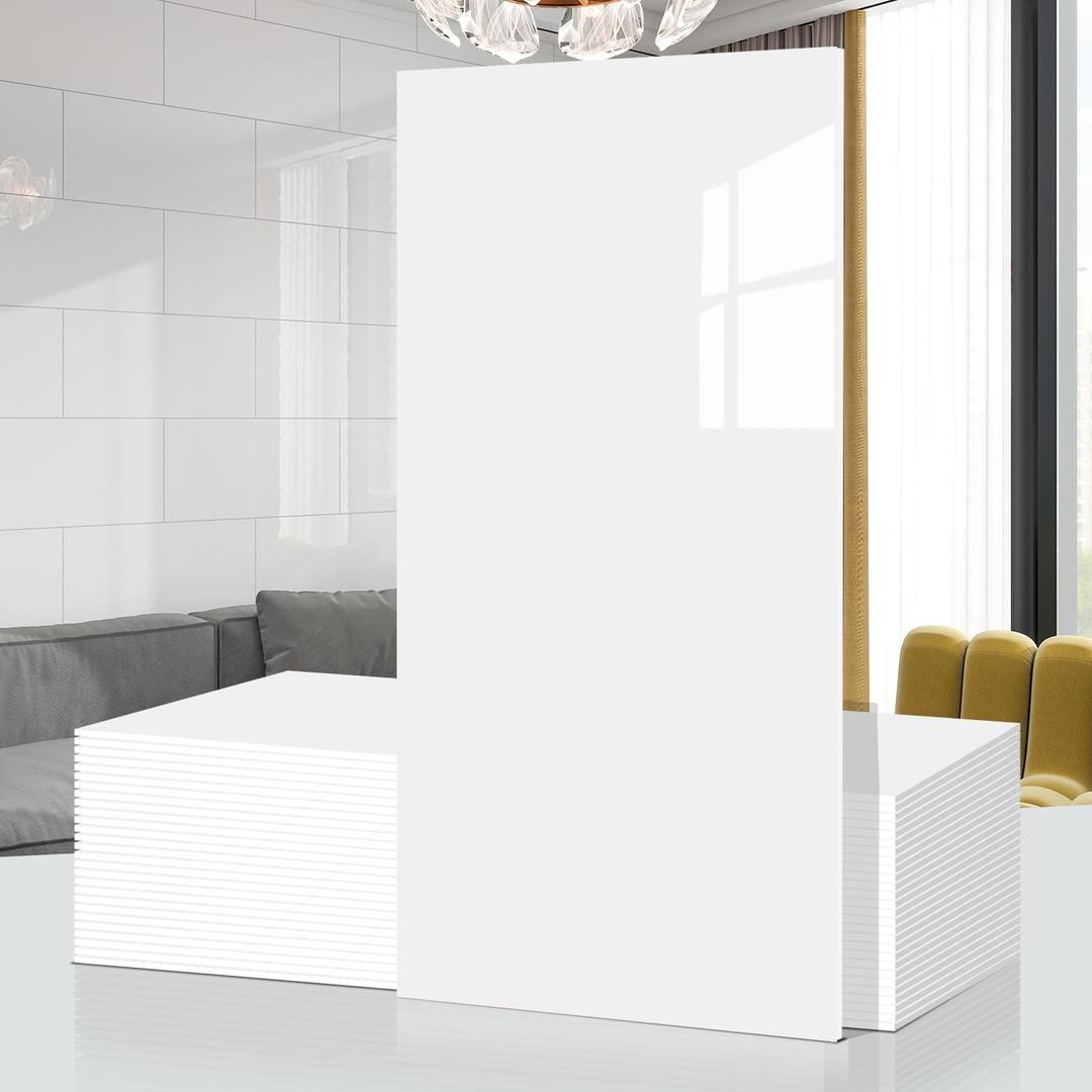 Marble Peel and Stick Backsplash Waterproof 23.6"x11.8" PVC Wall Panels, PVC Foam Marble Tile, Back Splash Stick on Tiles (Not Real Tile) for Kitchen Bathroom Living Room (40, Pure White)