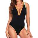 BGHSTX Women's One-Piece Swimsuit Tummy Control V-Neck Color Frilly Sexy Sport Swim Suits, M